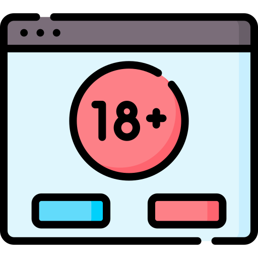 Ein Icon eines Browserfensters mit einem Kreis in der Mitte in dem 18+ steht