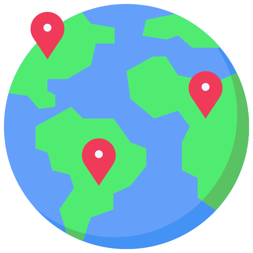Ein Icon der Erde mit 3 Pinnadeln an verschiedenen Orten, welches zeigen soll, dass unsere OnlyFans Agentur jedes Land auf jedem Kontinent erreichen kann