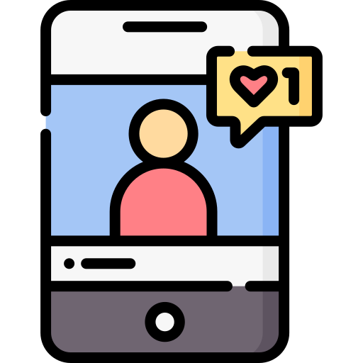 Ein Icon eines Handys mit einem Social Media Profil und einer Likeanzeige oben rechts, welches aussagen soll, dass unsere OnlyFans Agentur alles auf jeder Plattform veröffentlicht